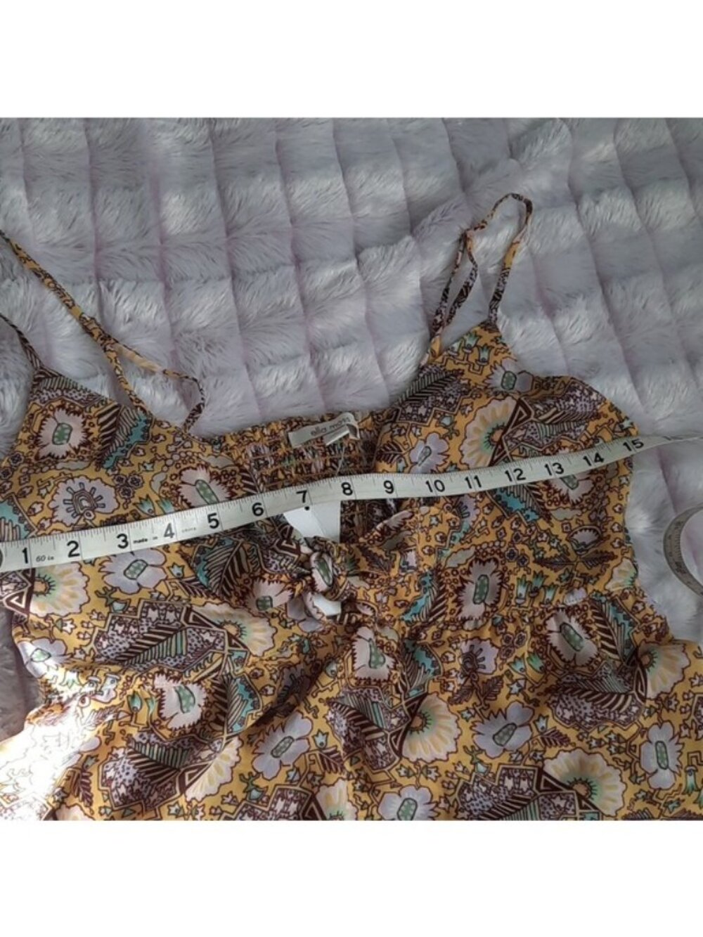 Ella Moss NWT Yellow Brown Blue Floral Print Adjustable Spaghetti Strap Top S - Picture 4 of 11